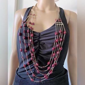 LYDELL, NYC Silver and Red Beads MultiStrand Bohemian Necklace